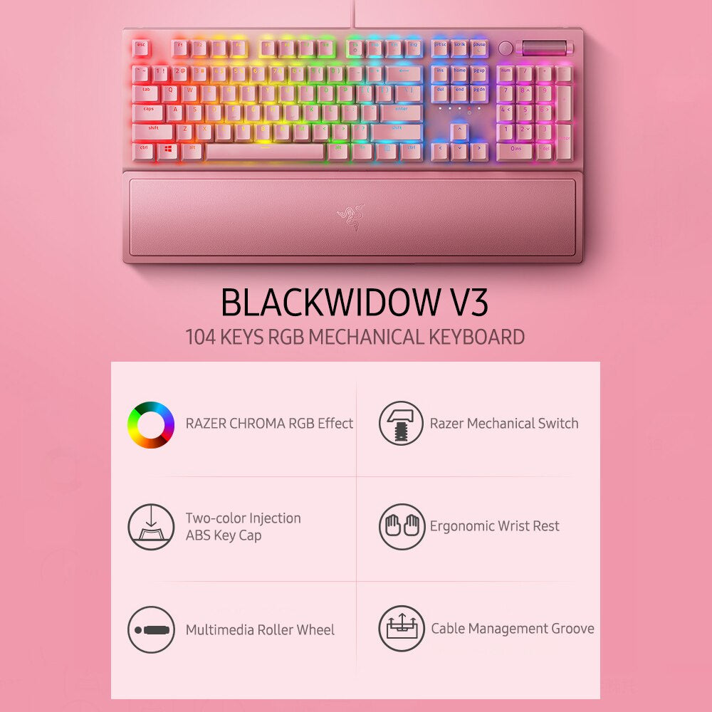 Blackwidow V3 Mechanical Gaming Keyboard 104 Keys Wired Gaming Keyboard with  Chroma RGB Effect  Keyboard for PC